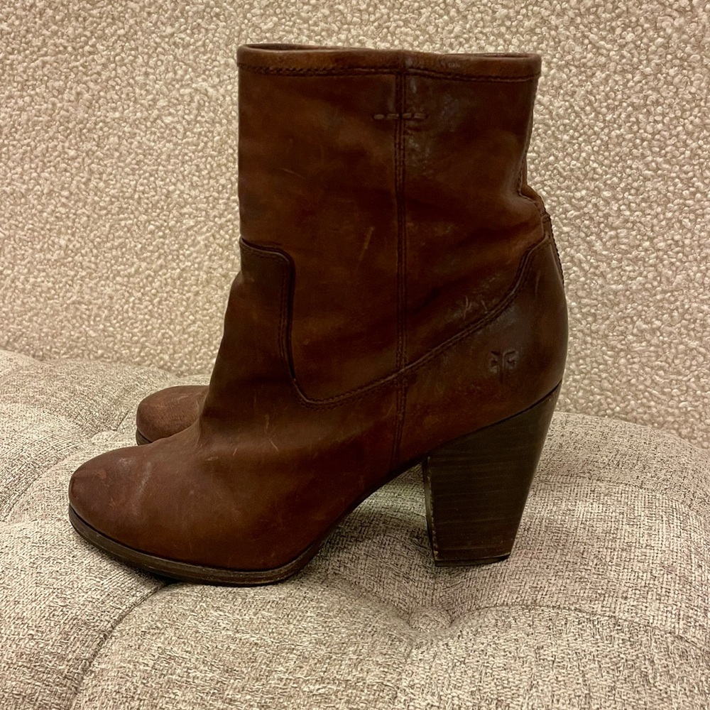 FRYE Patty Artisan Zip Heel Boots Brown Leather 3476982 Women's US Size 11 M